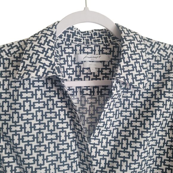 Foxcroft Easy Care Geometric Button Up Shirt Womens Large White Black 3/4 Sleeve - Picture 3 of 9